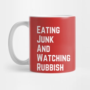 Funny Christmas Sweatshirt, Eating Junk And Watching Rubbish, Holiday Movie Mug